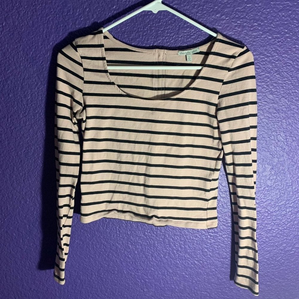 Blush Pink Striped Crop Top Long Sleeves